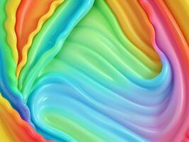 Rainbow liquid melted plastic texture. Bright wavy wrinkled silicone rubber sheet. Paint drips, slime. AI Generative photo