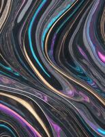 Acrylic paint stains in black and pearlescent colors, beautiful multi-colored veins on a dark background. Beautiful luxury background. AI Generative. photo