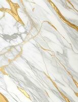 White marble texture, natural stone with gold veins, luxury background. AI Generative. photo