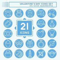 Icon Set Valentine Day. related to Love symbol. blue eyes style. simple design editable. simple illustration vector