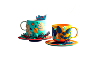 3d illustration dishes with leaves ai generated png