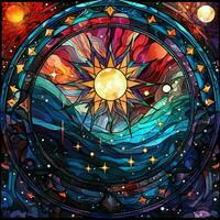 Cosmic illustration in stained glass style photo