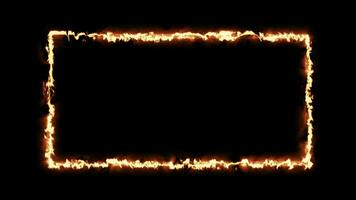 Fiery rectangular frame in seamless circles on black background. video