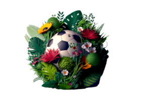 3d illustration ball with big leaves ai generated png