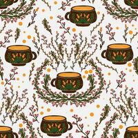 a pattern with tea cups and flowers vector