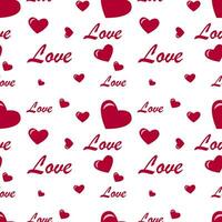 Seamless texture with red hearts and inscriptions on a white background vector