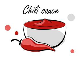 Chili sauce on white background. Vector illustration in doodle style