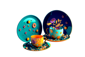 3d illustration dishes with leaves ai generated png