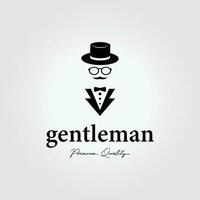 gentleman logo in a formal suit with a hat and glasses, retro clothing style design illustration vector