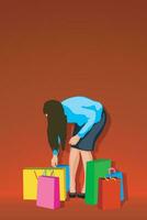 shopping woman with bags vector