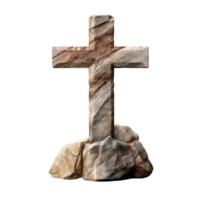 Christian stone cross on the stone isolated on transparent background ai generative png