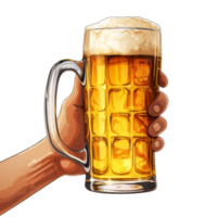 Hand holding beer glass PNG ai generative