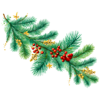 Christmas tree branches and holly with red berries Ai Generative png