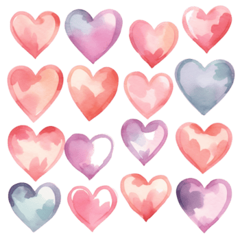Watercolor Hearts Set isolated transparent background ai generative png