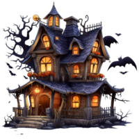 Spooky Halloween house isolated on the transparent background ai generative png