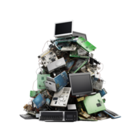 e-waste mucchio per raccolta differenziata isolato su trasparente sfondo ai generativo png