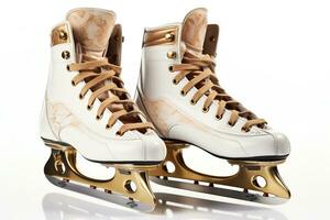 Pair of Figure Ice Skates on White Background. Generative AI photo