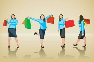 shopping woman set vector