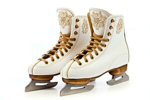 Pair of Figure Ice Skates on White Background. Generative AI photo