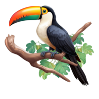 Toucan sitting on the branch isolated on transparent ai generative png