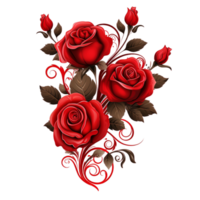 Red Roses With Swirls Lovely Flowers isolated transparent ai generative png