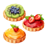 Set of fresh fruit tart on transparent background ai generative png