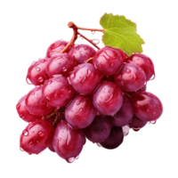 Red wet grapes bunch with leaves isolated on transparent background ai generative png