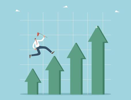 Man runs along columns of graph in form of arrows vector