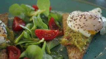 gustoso fresco crostini con avocado e uovo video