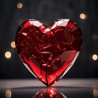 AI Generated Red broken heart made of glass on a dark background. AI generated photo