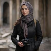 AI Generated A talented Syrian photographer, a woman in her 30s, capturing the essence of life through her lens AI generated photo