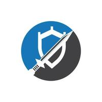 Shield wars with Sword logo design vector illustration