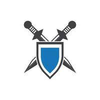 Shield wars with Sword logo design vector illustration