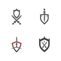 Shield wars with Sword logo design vector illustration