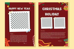 Vector set of posters greeting card merry Christmas and new year with winter natal ornament design templates