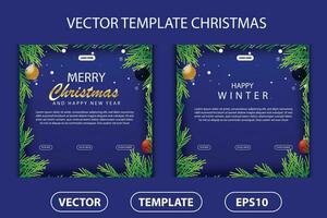 Vector set of posters greeting card merry Christmas and new year with winter natal ornament design templates