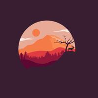 Flat natural landscape illustration design template, with trees and mountains design vector. vector