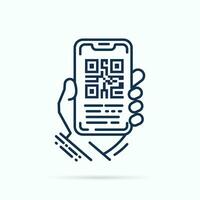 QR code smartphone scanner linear icon. Matrix barcode scanning mobile phone application. Vector illustration