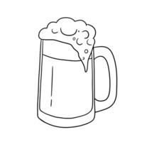 Mug of beer with foam. Glass mug with drink. Vector outline doodle sketch isolated on white background.