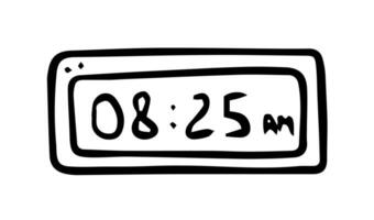 Digital alarm clock. Hand drawn doodle vector illustration isolated on white background. Time to know, electronic display icon or symbol.