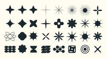 Set of modern futuristic figures. Abstract geometric shapes in brutalism style. Set of star shapes. Vector objects.