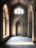 interior of old stone building with columns photo