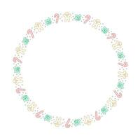 Round Christmas Frame Border. Gingerbread Cookies, Candy Cane and Mistletoe Pattern Winter Holiday Graphics. Social media post template on white background. Isolated vector illustration.