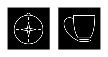 Brújula y café taza icono vector