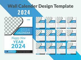 2024 happy new year calendar template set vector calendar set of 12 month template. minimalist template or calender a4 layout design. sunday as weekend. week start on sunday.