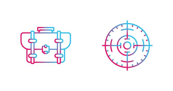 maletín y objetivo icono vector