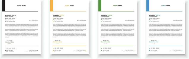 Letterhead design bundle. Clean and professional corporate business letterhead design template with with 4 colors. Creative elegant and minimalist style letterhead design for your business. vector