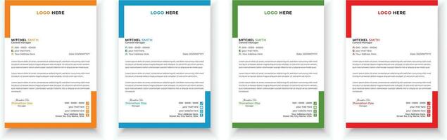 membrete diseño manojo. limpiar y profesional corporativo negocio membrete diseño modelo con con 4 4 colores. creativo elegante y minimalista estilo membrete diseño para tu negocio. vector