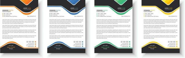 membrete diseño manojo. limpiar y profesional corporativo negocio membrete diseño modelo con con 4 4 colores. creativo elegante y minimalista estilo membrete diseño para tu negocio. vector