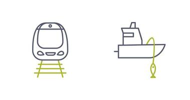 Train and Fishing Boat Icon vector